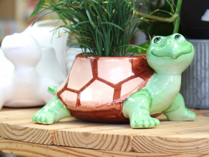 Painted turtle planter ceramic
