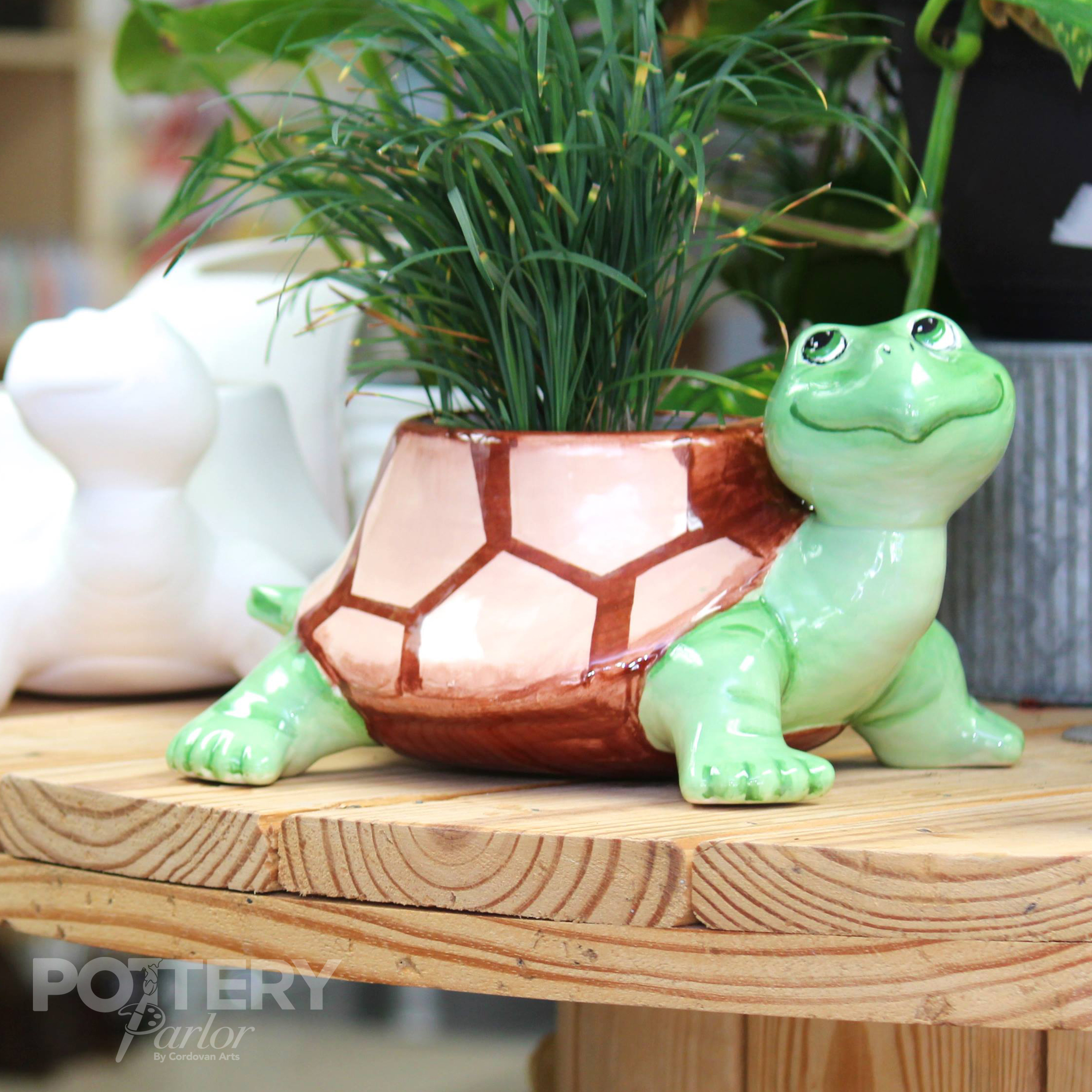 Painted turtle planter ceramic